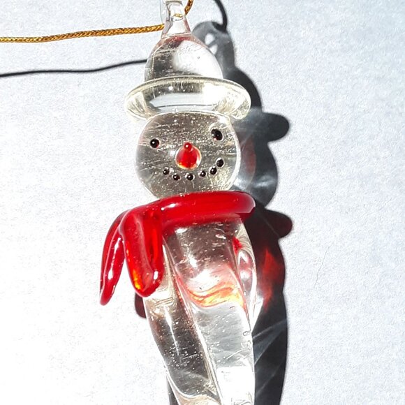 Glass Snowman Icicle Ornament With Red Scarf & Hat For Holiday Decor & Tree Hang - Picture 2 of 5